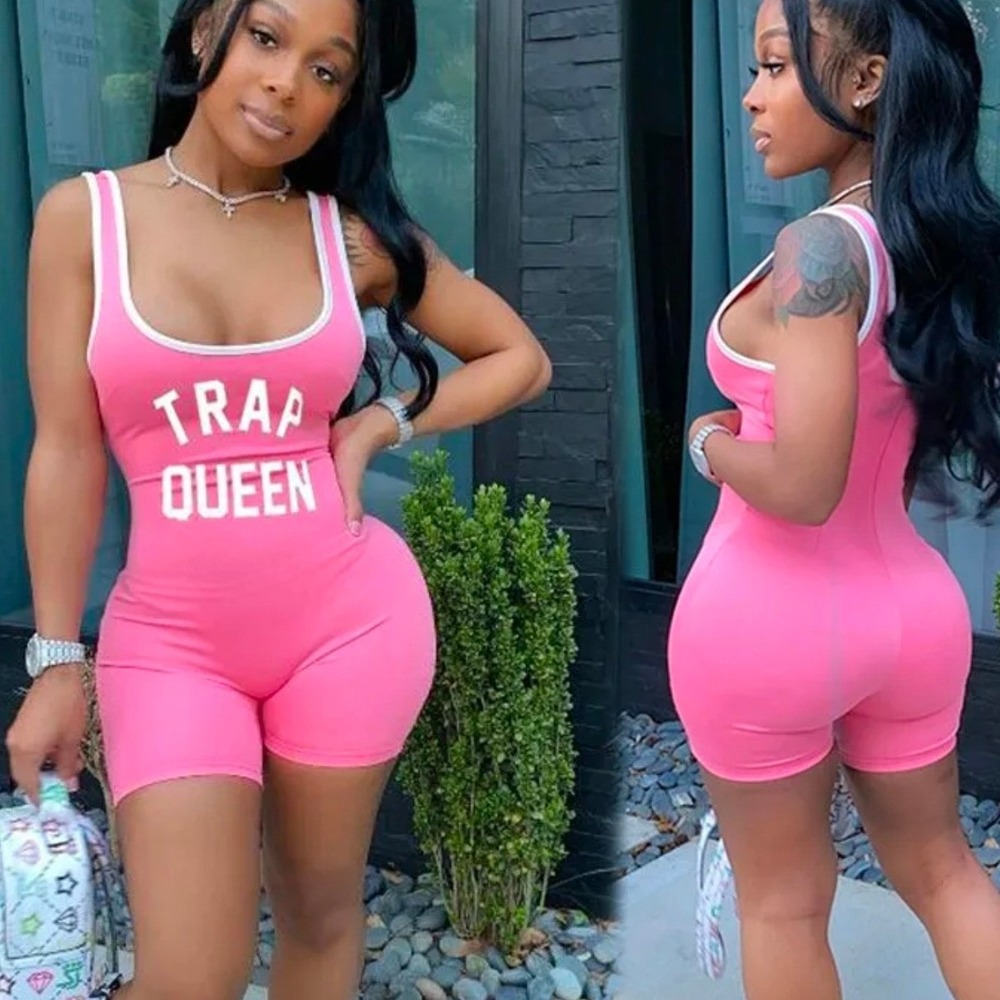 Bodycon‎ Romper Womens M Pink Excellent Trap Queen Graphic Sleeveless Streetwear
